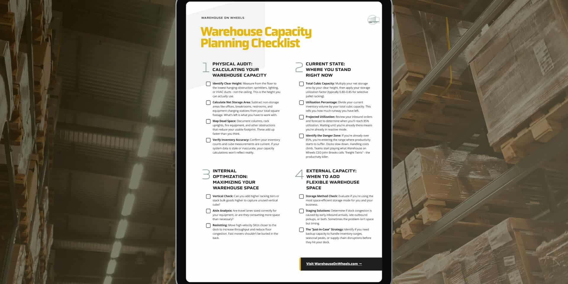 warehouse capacity planning checklist